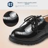 Boys' Black Leather School Shoes - Soft Sole, Floral Design, Korean Style
