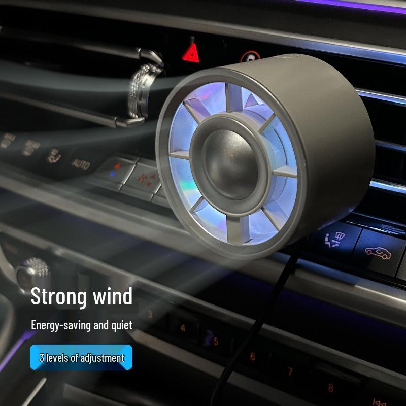 USB Electric Car Fan with Atmosphere Light - Multi-Color Vent Clip with Strong Wind