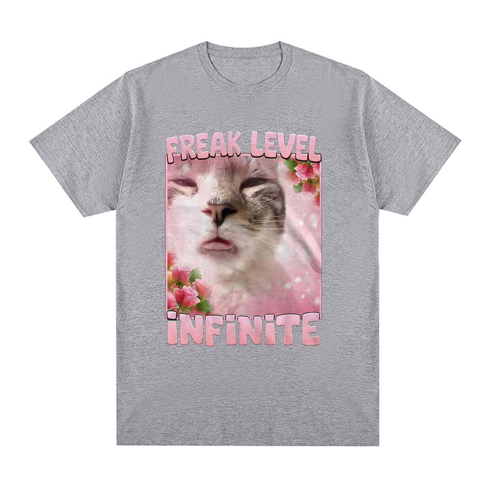 Freak Level Infinite Funny Cat Meme T-shirt Kitten Lover Gift Men Women Short Sleeve T-shirts Casual Cotton Oversized Tee Shirt