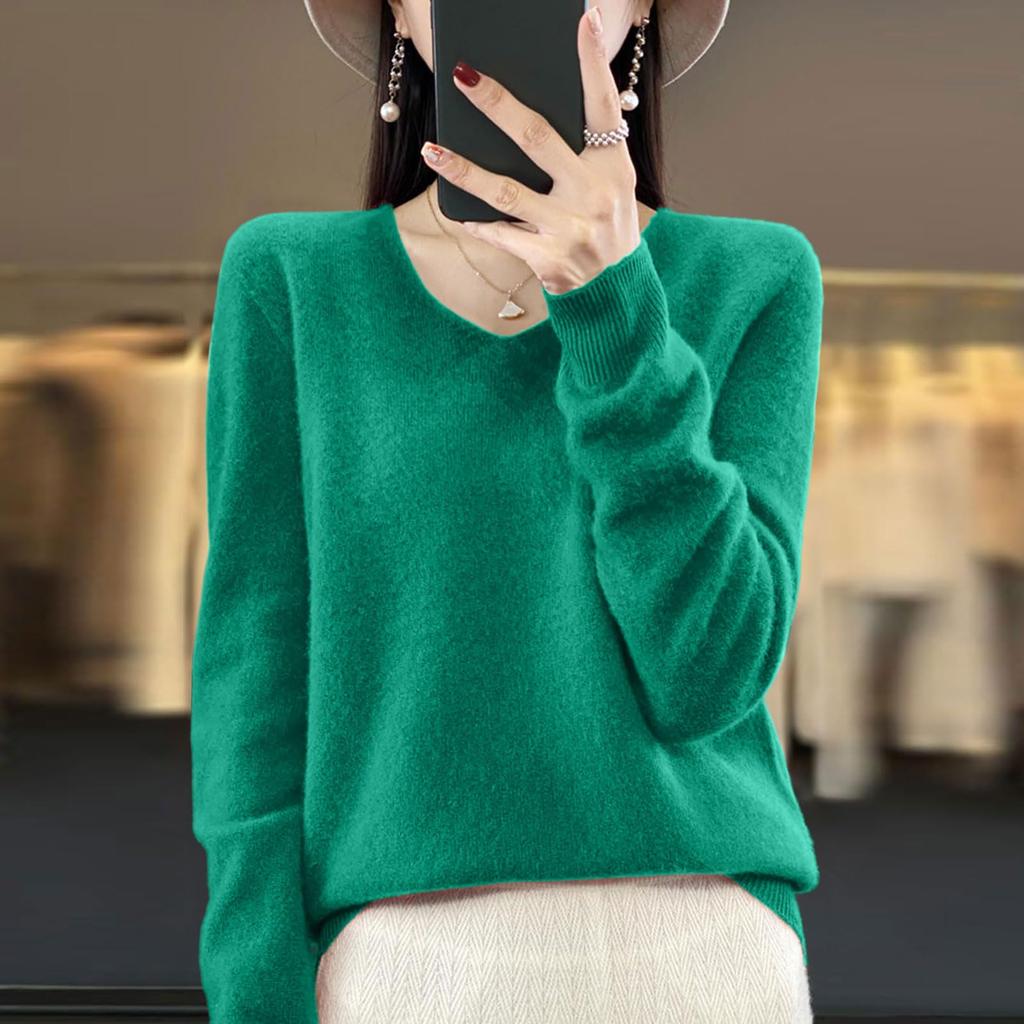 Women's Knit V-Neck Long-Sleeve Top Casual Comfort Long-Sleeve Blouse