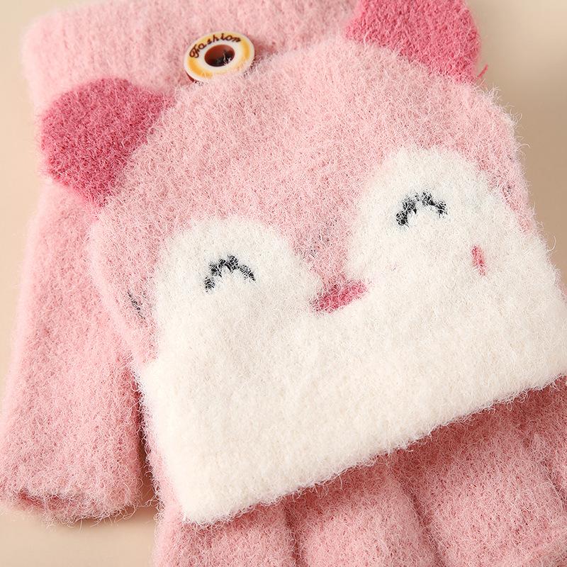 New Children's Half Finger Warm Gloves In Winter Fingers Children's Baby Flip Gloves Kindergarten Fleece Gloves