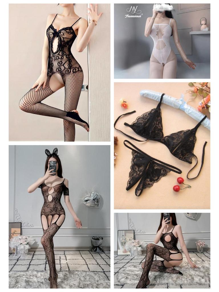 Air Hostess Lingerie Set: Sexy Maid Uniform with Stockings & Fishnet Bodysuit