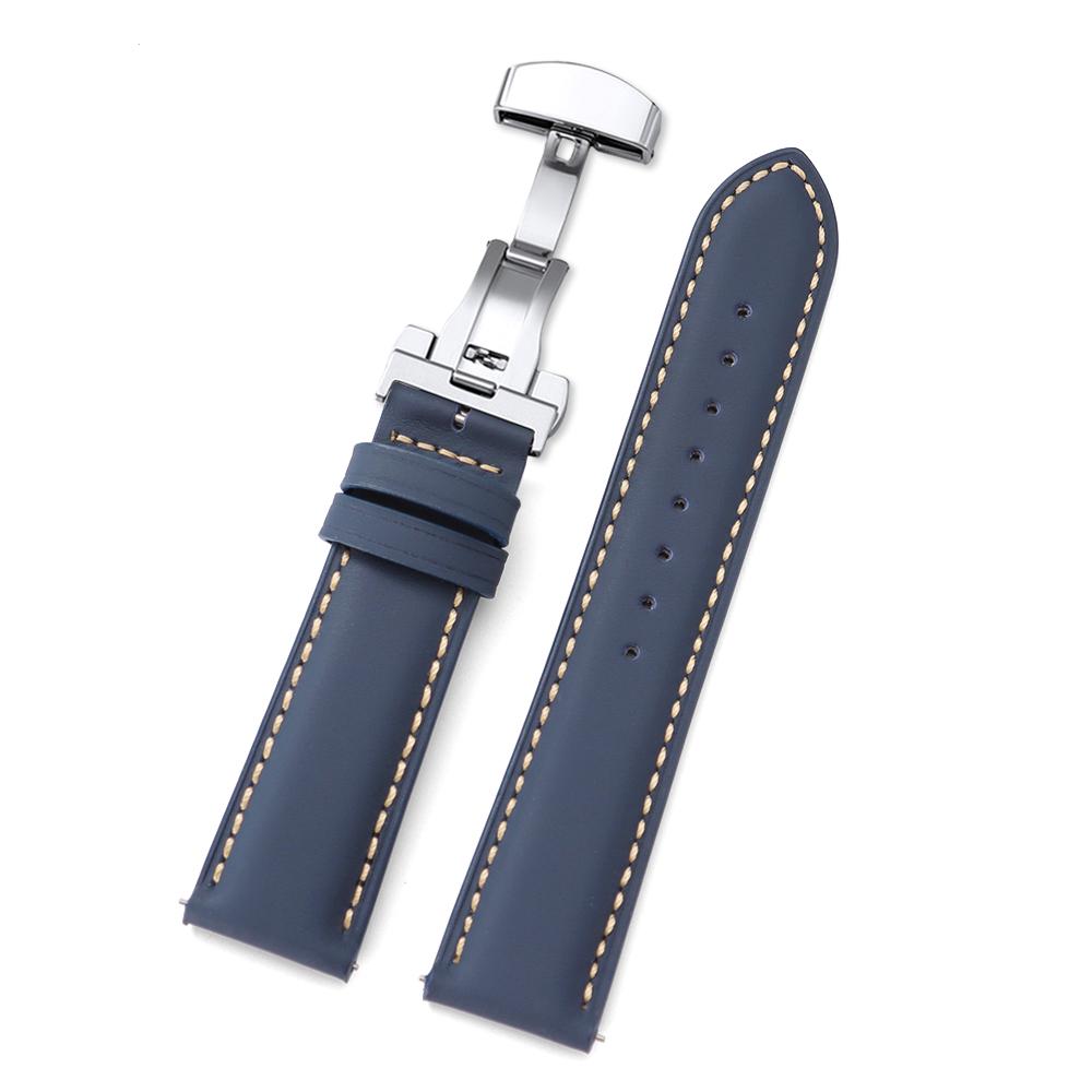 18mm 20mm 22mm Genuine Calfskin Leather Watchband Business for Omega Watch Band for Seiko Butterfly Buckle Stitching Brown Strap