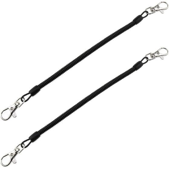 2PCS Spiral Stretchy Spring Coil Cord Rope Chain Strap with Lobster Clasp, Black