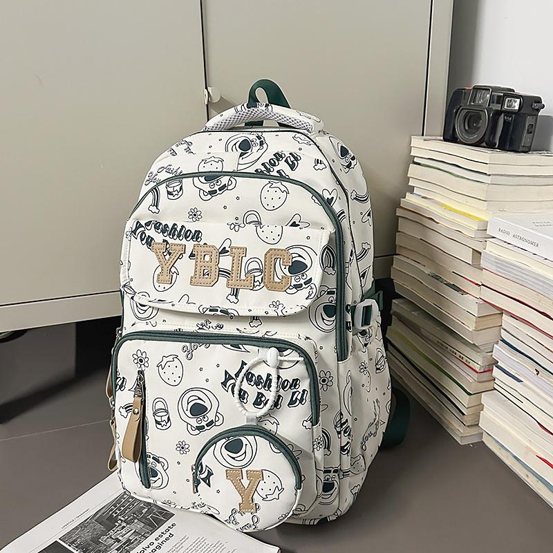 Printed Student Schoolbag Men's Large Capacity Travel Backpack Women's Campus Backpack with Coin Purse