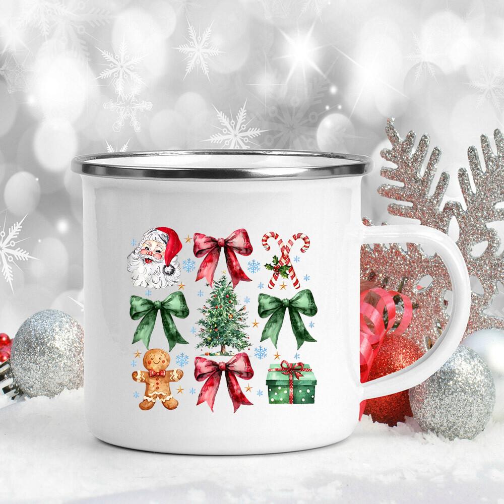 Christmas Bow Pattern Printed Hot Chocolate Mug Juice Mugs Christmas Party Drink Tea Wine Beer Cups Xmas Holiday Gift