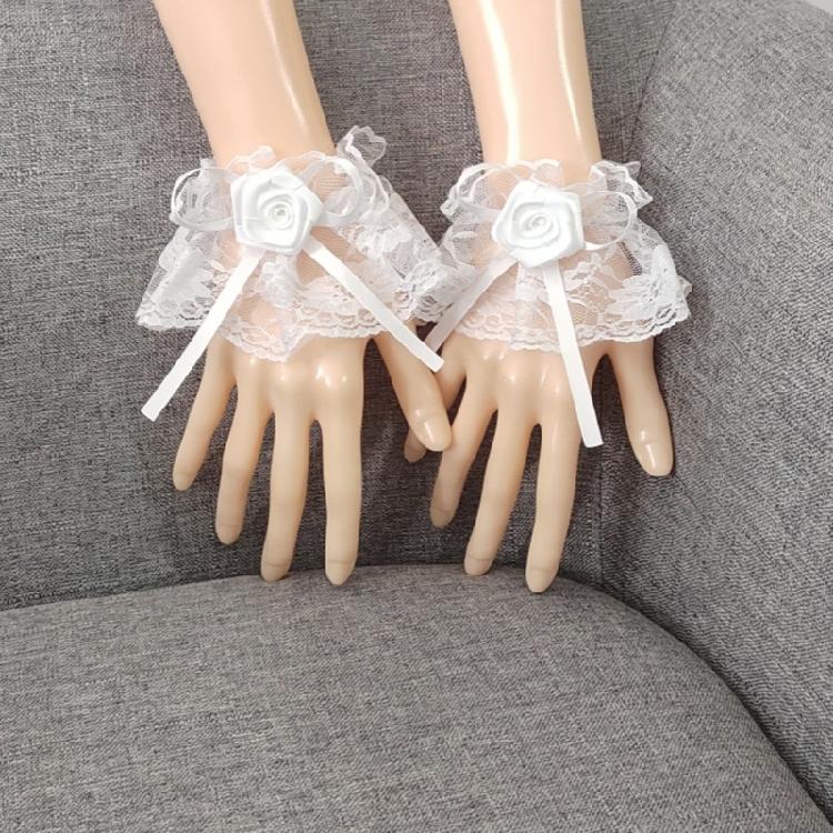 Elegant Ribbon Lace Wrist Cuff False Sleeves Bowknot Jabot Costume Accessory Ribbon Ruffled Brim Crosses Wristband