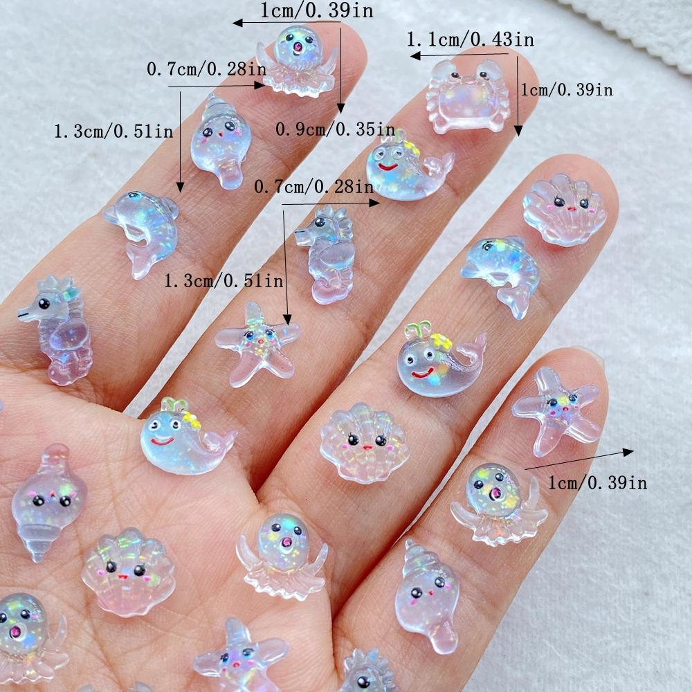 60pcs Resin Mini Blue Jellyfish Seahorse Starfish Pearl Shell Art Nail Flat Back Rhinestone DIY Scrapbook Christmas Crafts
