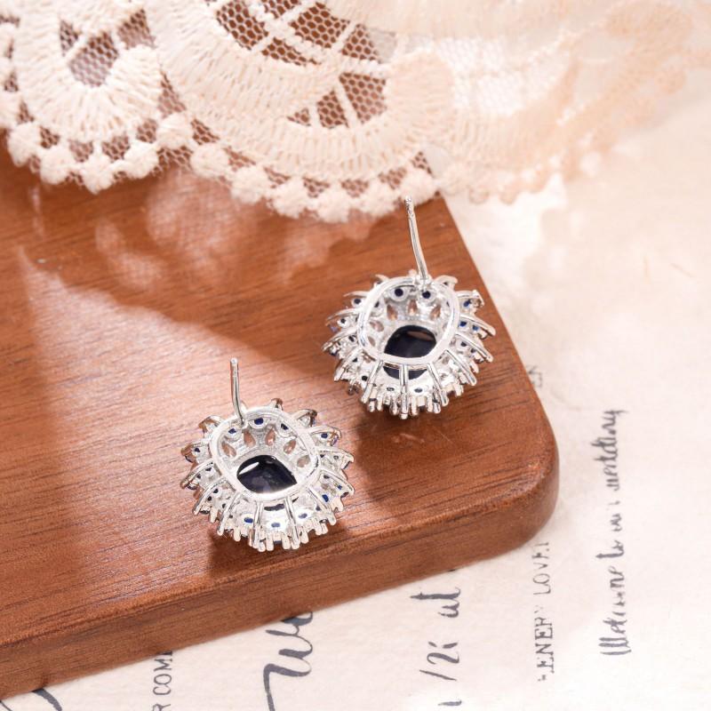 Geometric Blue Topaz Stud Earrings Women Sterling Post Hypoallergenic Alloy Jewelry French Vintage Style