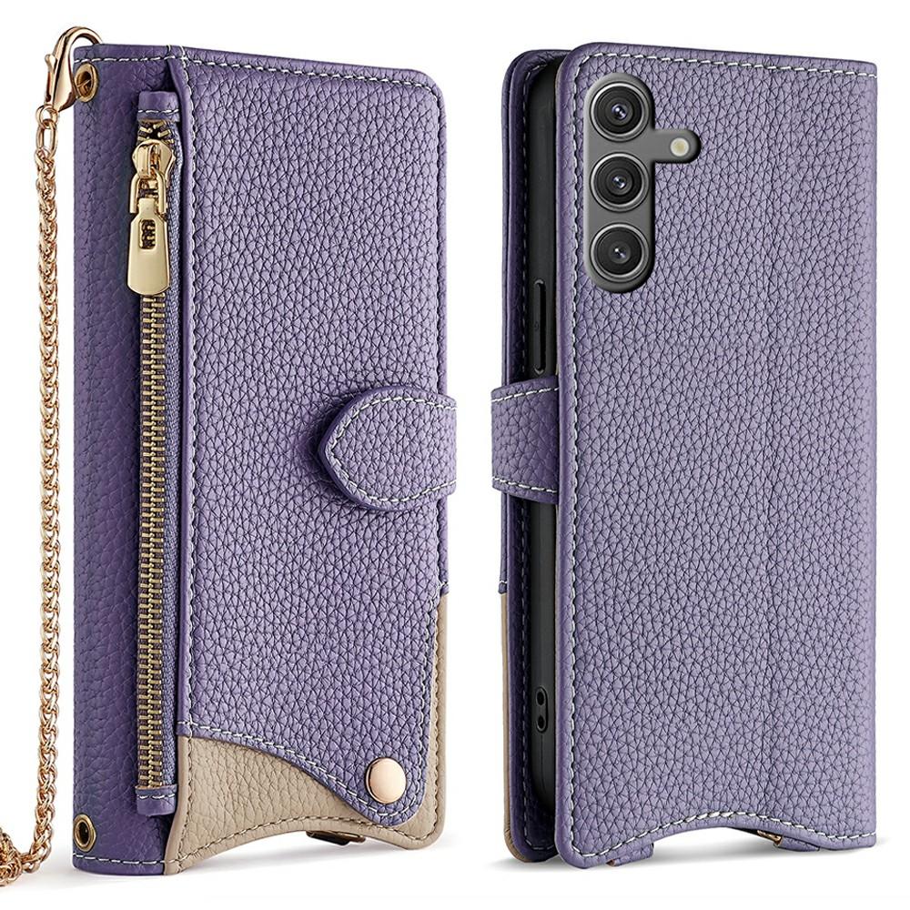 

For Samsung Galaxy S25+ Leather Case Wallet Stand Cover Irregular Tail Style with Chain Strap D
