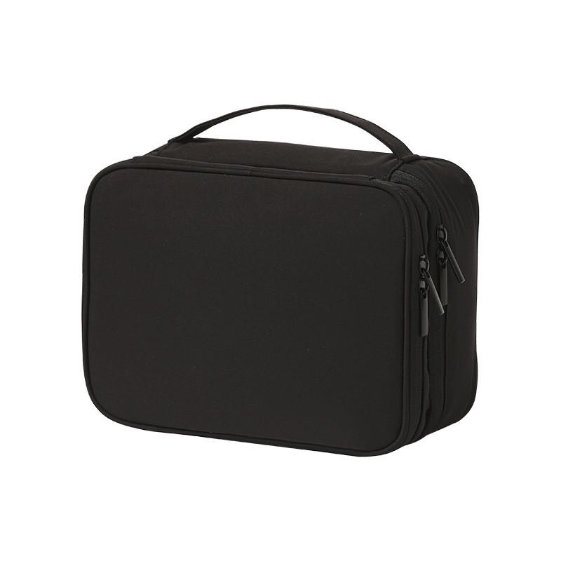 

T400 Large Capacity Makeup Bag With Multiple Compartments For Travel And Cosmetic Storage Black Double