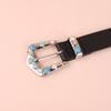 Blue Gemstone Inlaid Retro Classic Black Belt Diamond-encrusted Women's Flat Belt