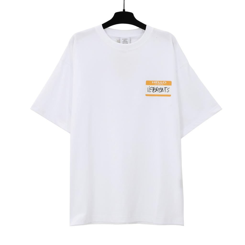 T-shirt in cotone puro a doppia filatura, lavata e invecchiata, con stampa di lettere Vetements, versione alta transfrontaliera, per uomo e donna