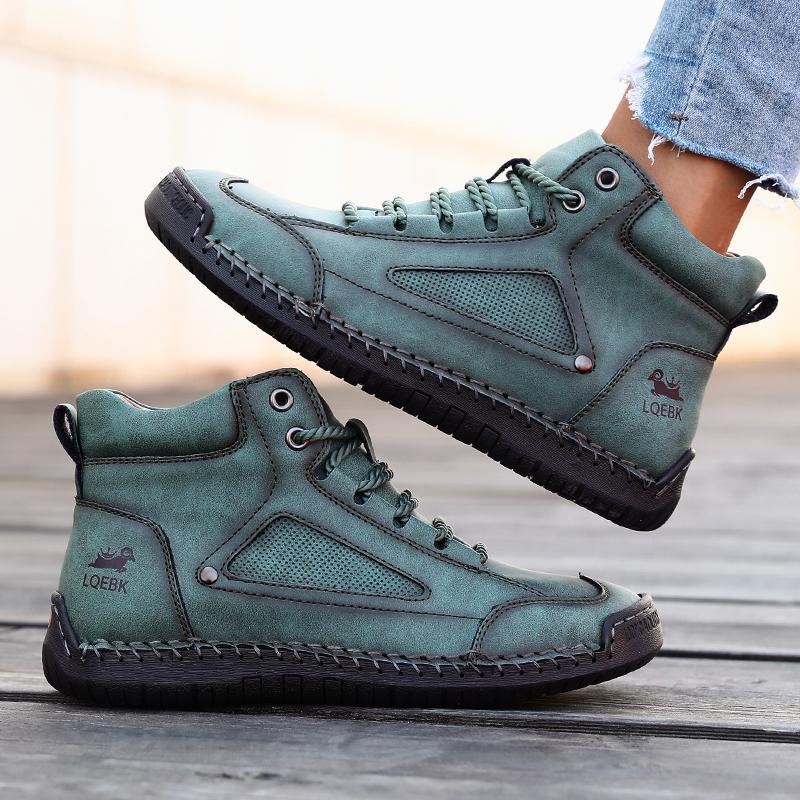 Women's Nude Boots High Top Retro Anti Slip Work Shoes Handmade Leather Casual Loafers Soft Soled Comfort Women's Walking Shoes