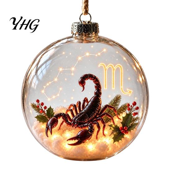 Saisonale Ornamente für den Kamin, Beleuchtetes Sternzeichen-Weihnachtsornament, Leuchtende Zeichenkugel mit Warm-LED, Ornament-Geschenk für Freunde 3D Klares Acryl