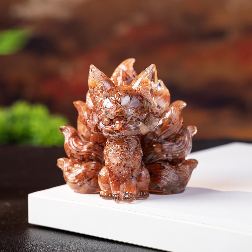 Feng Jiuwei Fox Resin Art Animal Figurine With Crystal Accent For Living Room
