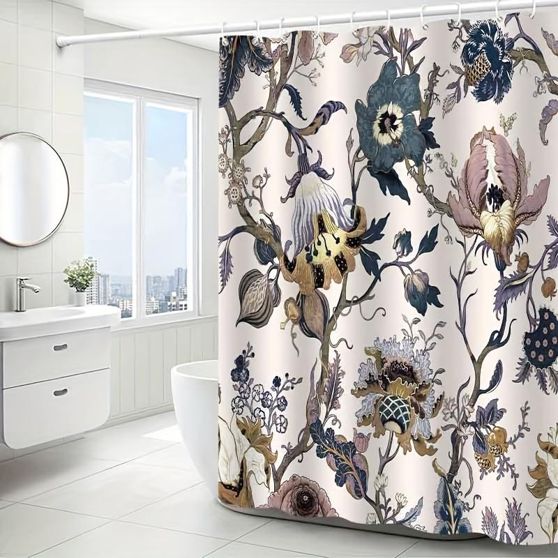 

Elegant Vintage Floral Shower Curtain , Machine Washable Polyester Bathroom Decor, Flower Pattern, Multi-Functional, Curtain W60H190(CM)-1 Pcs