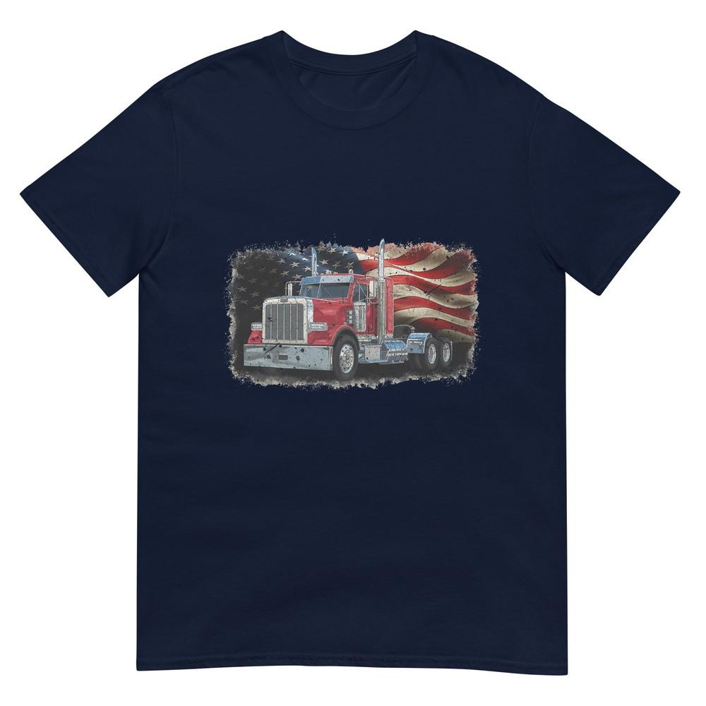 Driver Trucker Us Flag Semi Truck Patriotic 4th Of July Unisex TShirt S