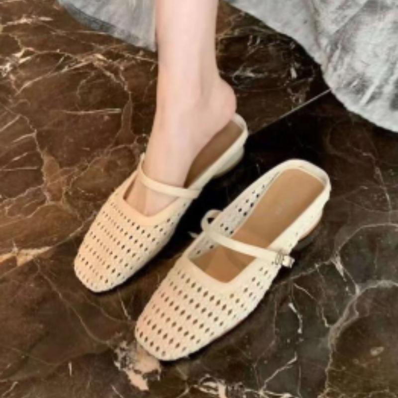 2026 New Heightened Hollow Baotou Half Slippers Women's Summer Wear Casual Woven Sandals Sandals Beach Sandals