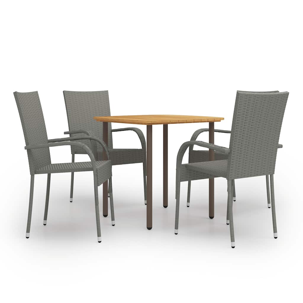 5 Piece Outdoor Dining Set Grey Poly Rattan