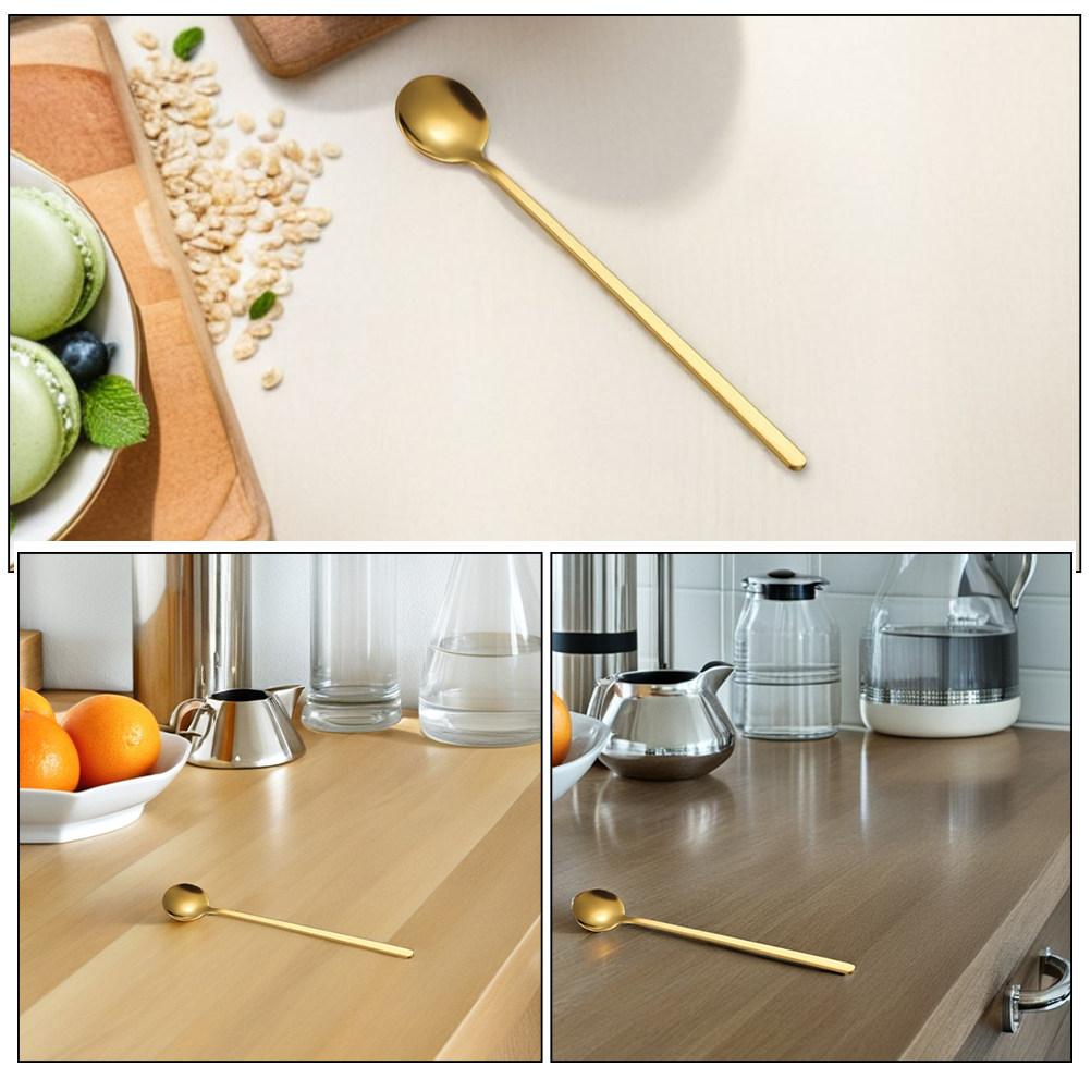 4Pcs Stainless Steel Dessert Spoons Gold Finish Long Handle Small Round Bowl Ideal for Coffee Tea Hot Chocolate Stirring Mixing4