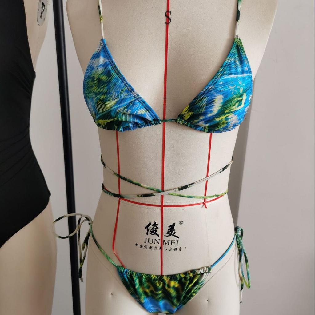 1011 European and American New Tie-Up Swimsuit Bikini Printed Swimwear Sexy Bikini Swimsuit Set for Women