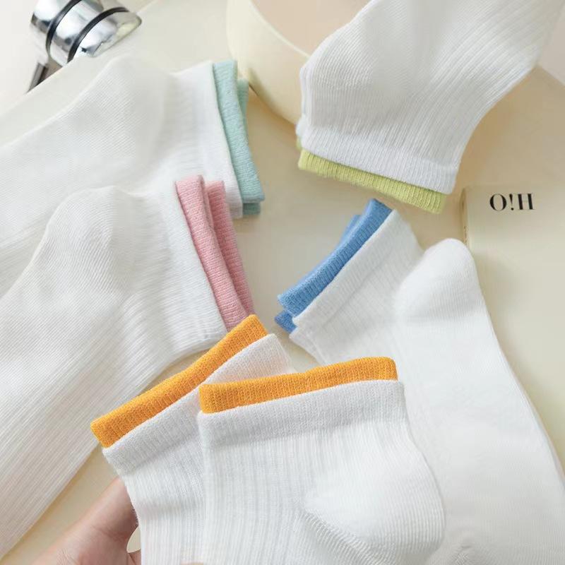 5/10 Pairs Women Summer Color Blocked Boat Socks Fashionable Dopamine Color Matching Sweat Absorbing Breathable Casual Socks
