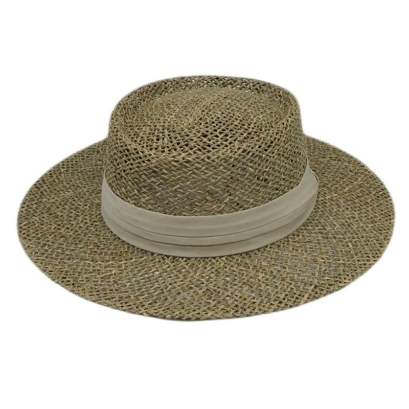 South Korea Ins Foreign Trade Seaweed Woven Flat Top Top Top Hat For Men And Women Summer Shading Vacation Beach Panama Tide Straw Hat