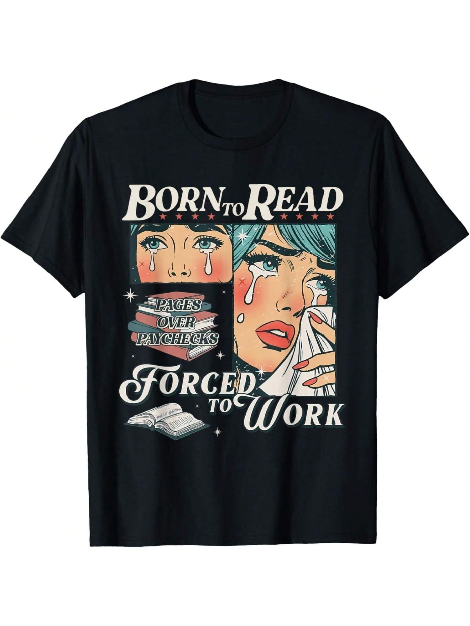 

Camiseta de mujer _Nací para leer_, de algodón premium con estampado, duradera y de moda, _Páginas sobre cheques de pago_, S