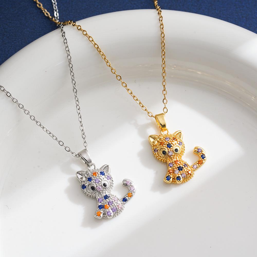 Colorful Cartoon Cat Ornaments - Titanium Steel Animal Jewelry, Fashion Birthday Gifts
