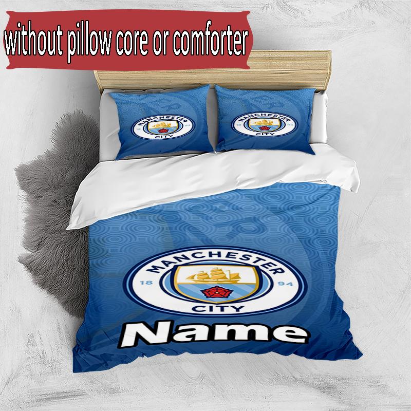 3pcs Duvet Cover Set (1*Duvet Cover + 2*Pillowcase, Without Core), Custom Name Manchester City FC Pattern Bedding Set, Home Bedroom Decor Gift