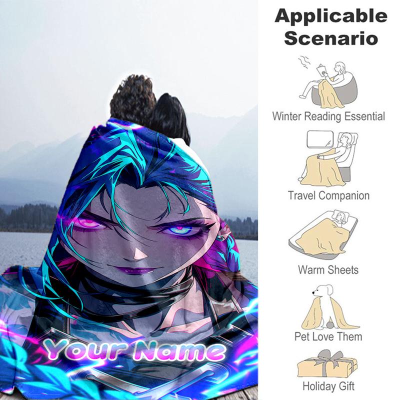 1PC Custom Name "Electric Dreams: Neon Warrior" flannel blanket versatile,all-season throw suitable for the living room,bedroom,camping,travel,and gif