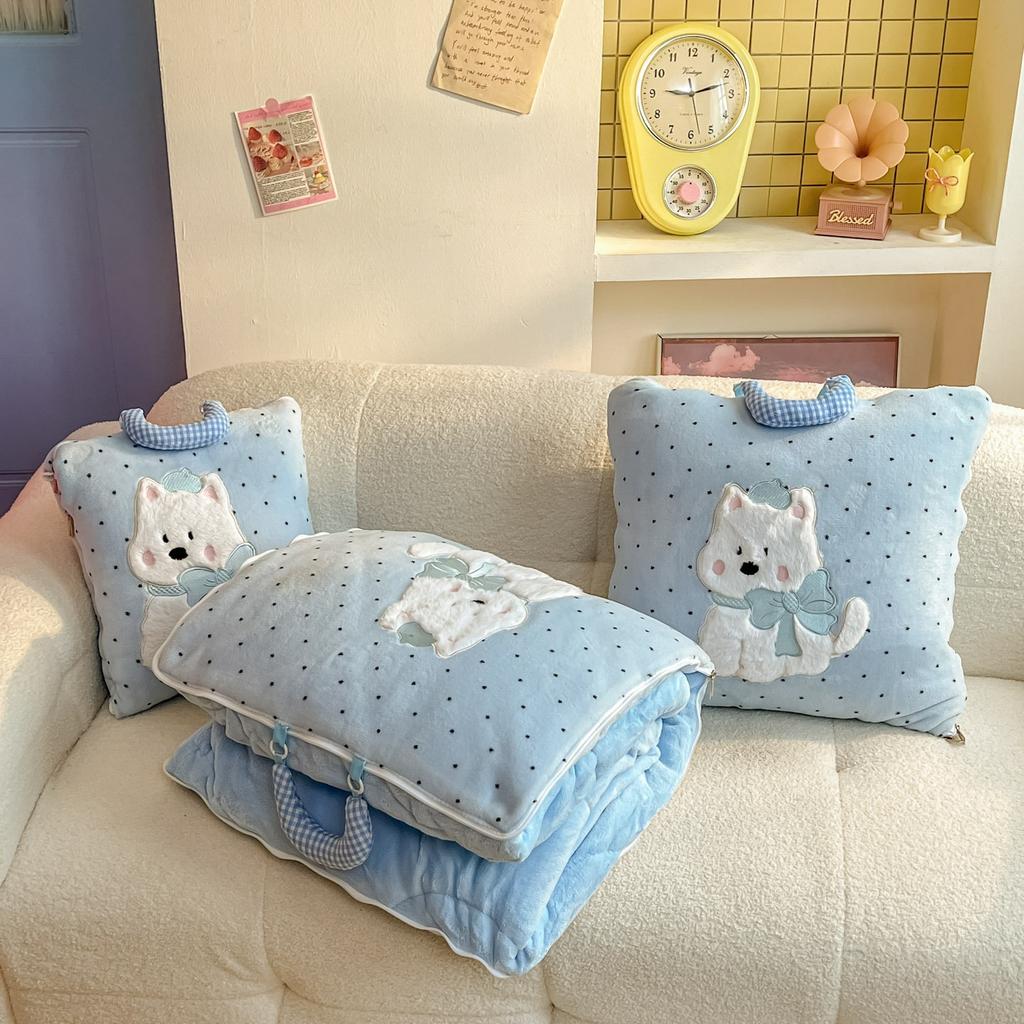 Cute Soft Flannel 2-in-1 Pillow Blanket Thickened Foldable Multi-Function Nap Blanket Comforter Car Pillow Girls Birthday Gift