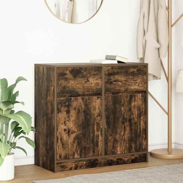 VidaXL Buffet avec tiroir chêne fumé 80x34x76 cm bois d'ingénierie, meuble de rangement, buffet, meuble d'entrée, meuble 861539