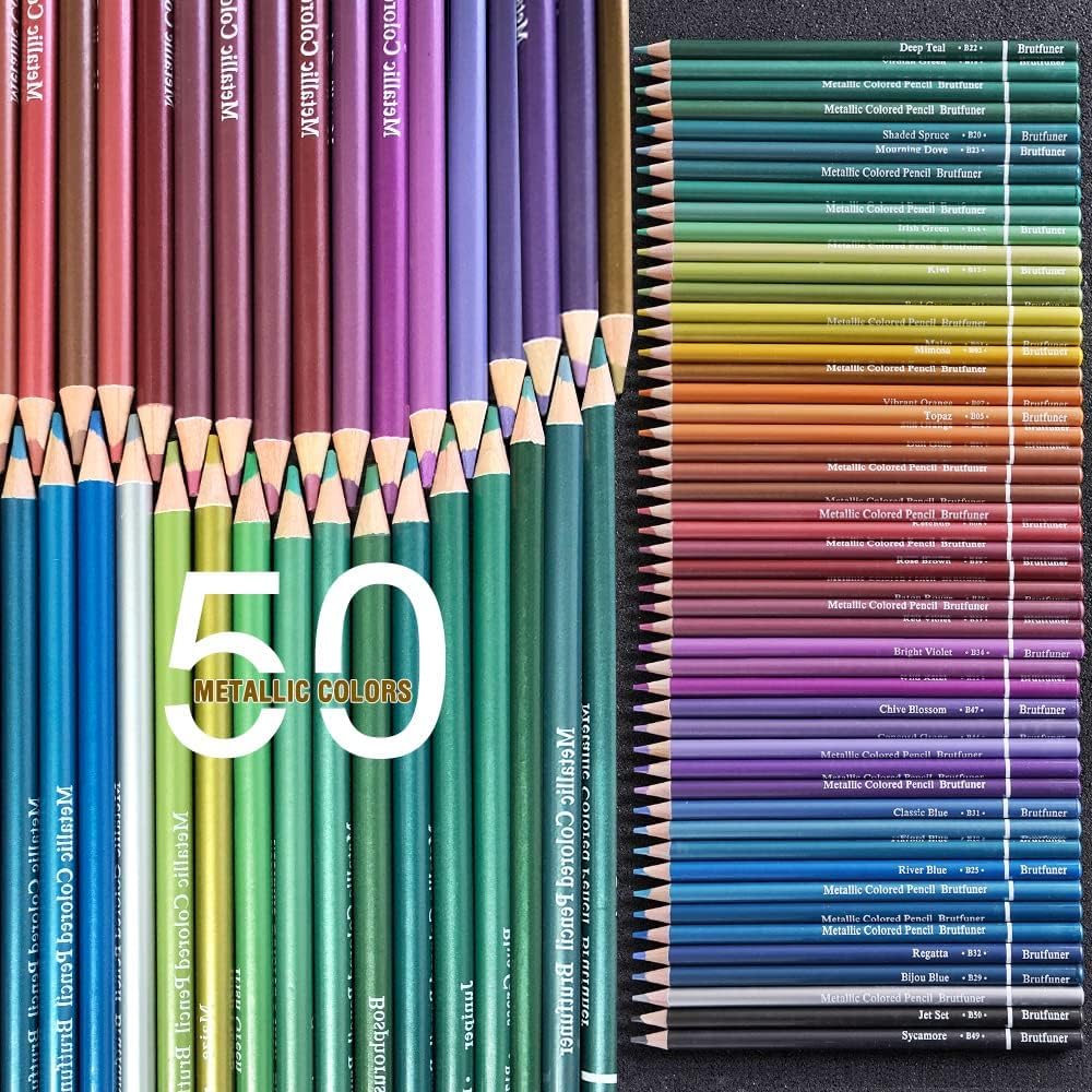 Roleness Metallic Colored 50 for Kids and Coloring Metal Professional Soft Pencil Sharpener Included Pencils, Colors, Oil-Based, Adults, Books,