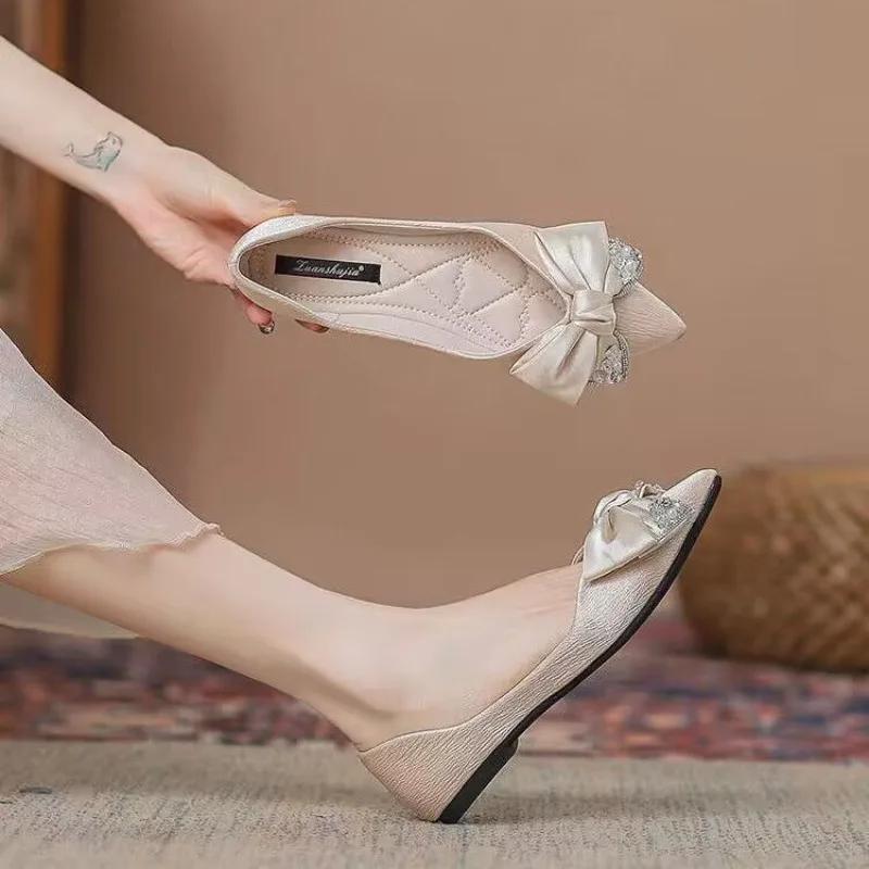 Fashion Slip-on Black Shoes for Women With Crystals Bridesmaid Summer 2025 Popular Promotion Genuine Mark Trend Shoe Young Woman Flats