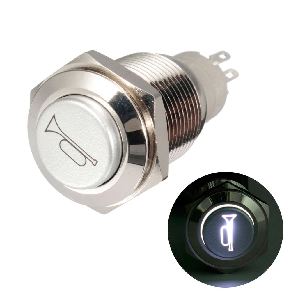 12V 16mm LED Push Button Switch Horn Switch Momentary Blue LED Light Waterproof for Car Bost