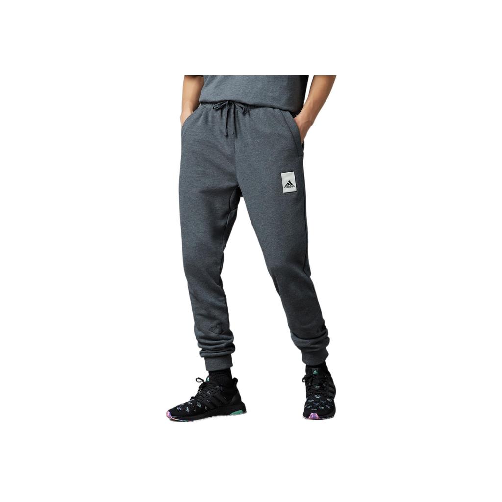 Adidas Solid Color Logo Patch Joggers Men Bottoms Dark-Grey IL8302