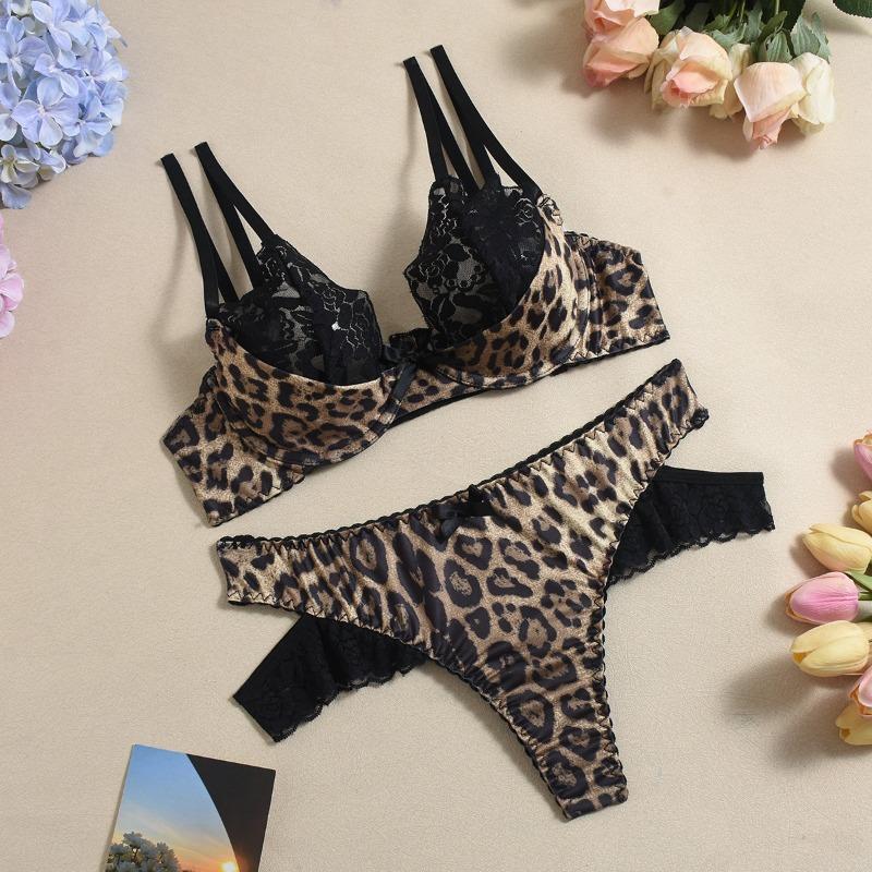 

Контрастный кружевной комплект сексуального нижнего белья с леопардовым принтом и моделирующим эффектом XL