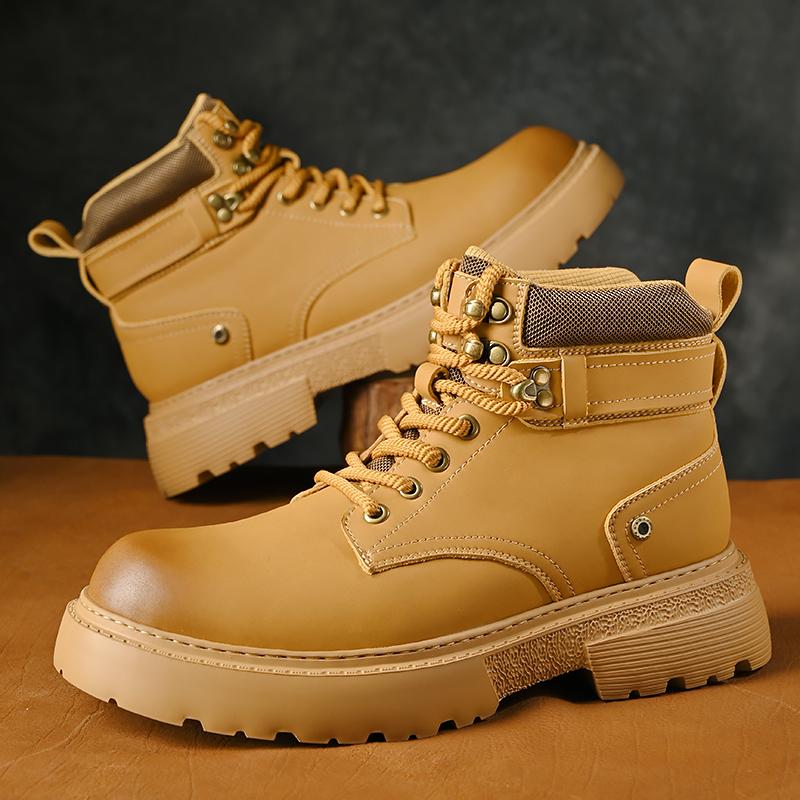 Fashion Luxury Men Genuine Leather Round Toe Boots Vintage High Top Casual Lace-up Tooling Shoes Fashion Designer Outdoor Ankle Boots