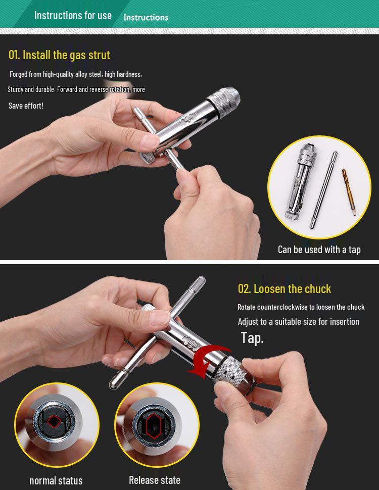 Adjustable T-Handle Ratchet Tap Wrench for Threading