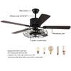 52'' Industrial Ceiling Fan with Light and Remote Control Metal Cage Chandelier Electric Fan Retractable Blades Bathroom Decor