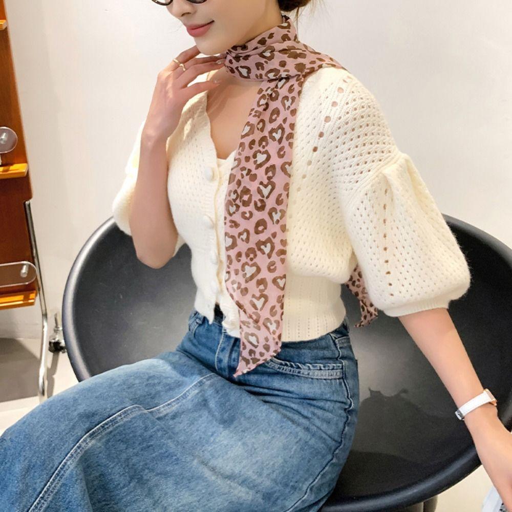 Ribbon Scarf Headband Thin Long Scarves Luxury Leopard Print Scarf  Dress Decor