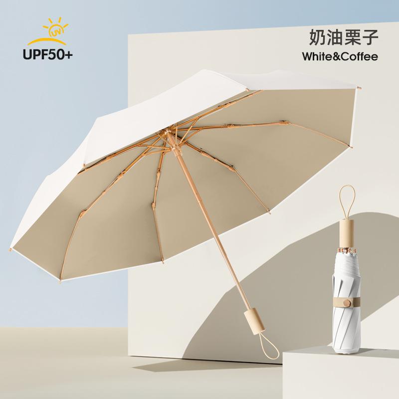 New hand-opened 8 bone color rubber solid wood handle business fashion gift umbrella solid folding umbrella
