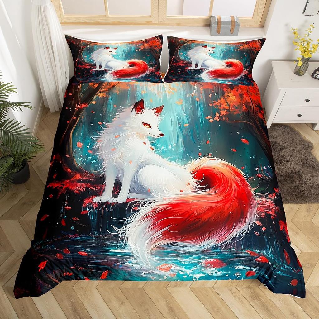 Feelyou Peacock Duvet Cover Twin Size Kids Peacock Feathers Design Floral Comforter Cover Set for Boys Girls Teens Animal Theme Bedding Set