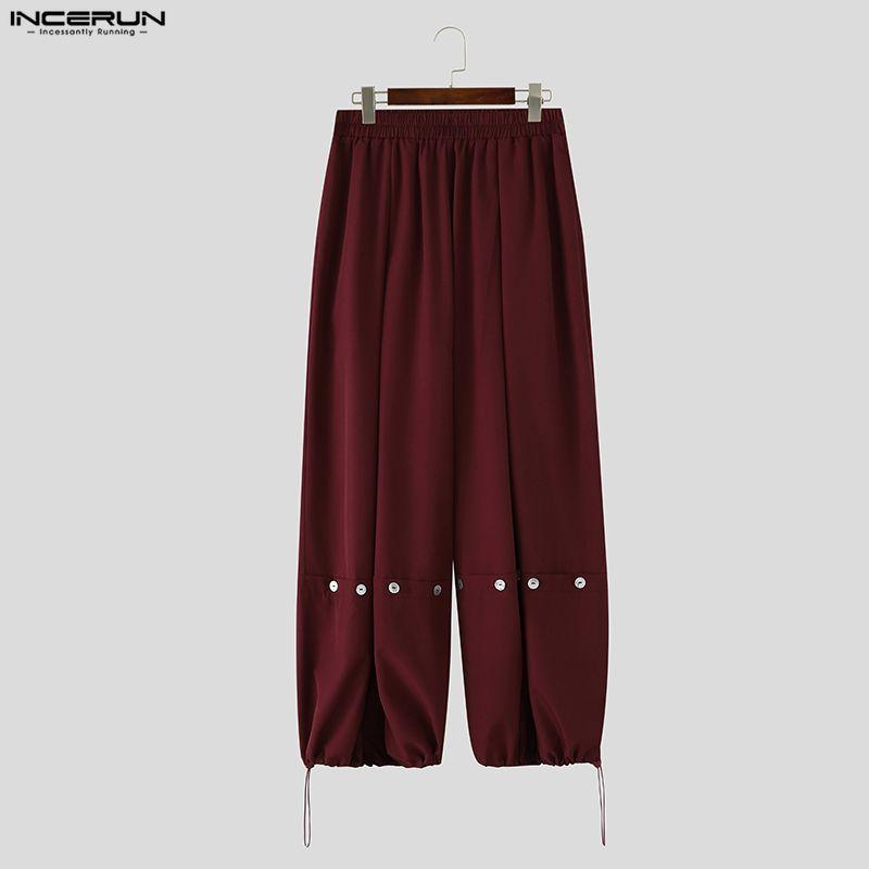 INCERUN Men Drawstring Elastic Waist Solid Color Casual Loose Long Harem Pants Trousers