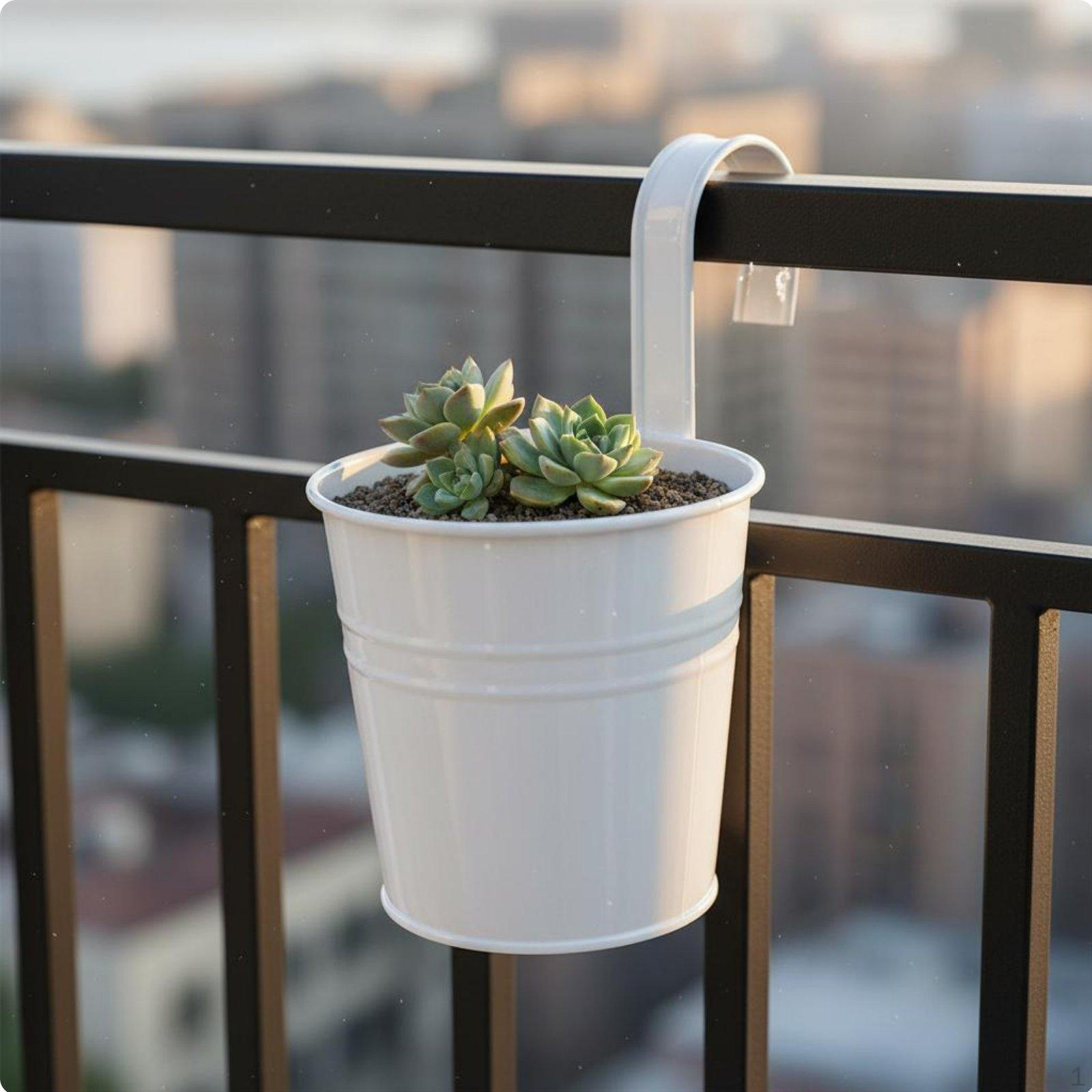 Balcony Railing Planter Bucket Hanging Iron Pot Versatile Use Flower for