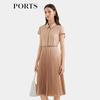 Ports Women's Shirt Collar Pleated Midi Dress