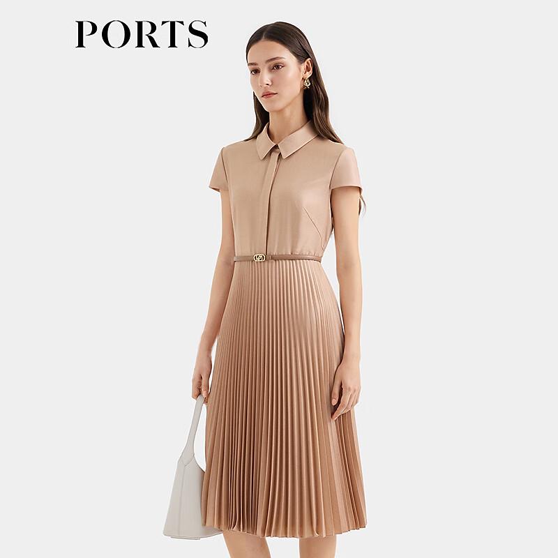 Ports Women's Shirt Collar Pleated Midi Dress