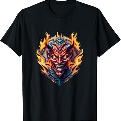 Devil with Horns and Red Eyes and Flame Satan Devil T-Shirt